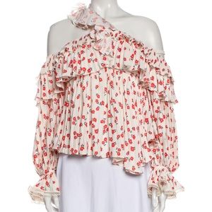 Self-portrait floral ruffled one-shoulder blouse